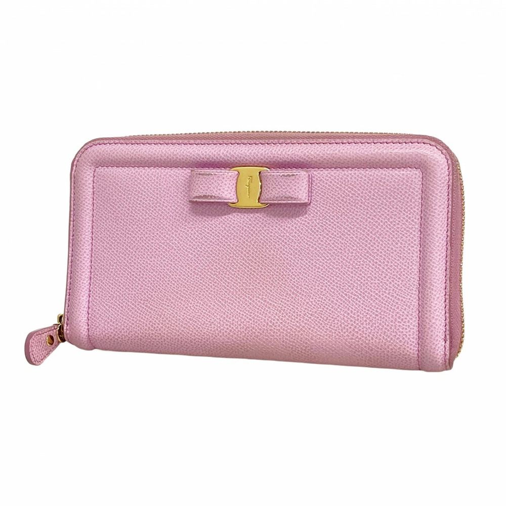 Salvatore Ferragamo Long Wallet Vara Leather Pink Gold